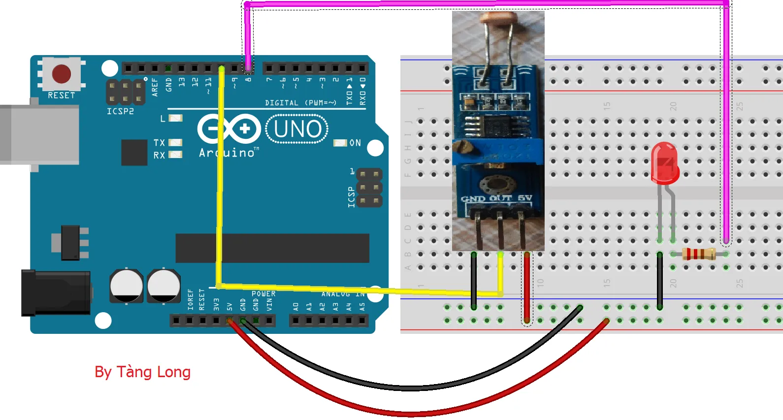 Sơ đồ kết nối phần cứng cho quá trình lập trình cảm biến ánh sáng Arduino