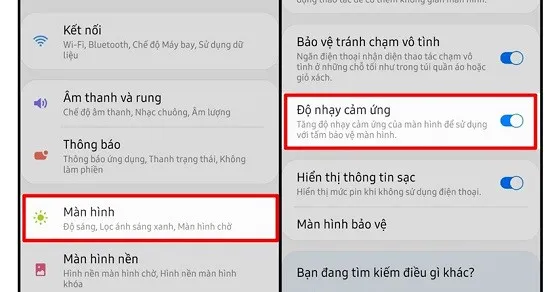 Bật độ nhạy cảm ứng