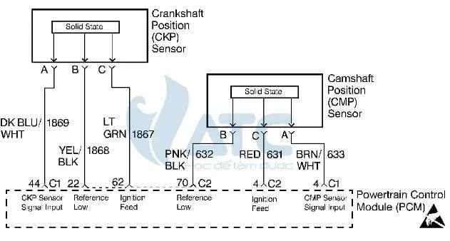 Sơ đồ nối dây cảm biến vị trí trục khuỷu có dây bọc chống nhiễu