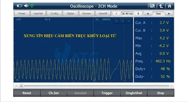 Dạng xung hình sin của cảm biến vị trí trục khuỷu loại cảm biến từ