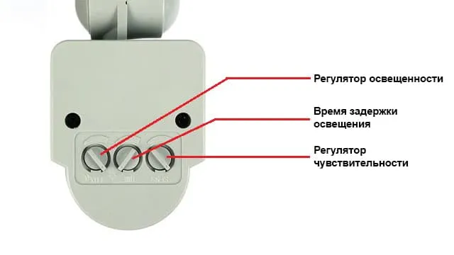 Các nút điều chỉnh thông số độ nhạy LUX, SENS, TIME trên cảm biến ánh sáng.
