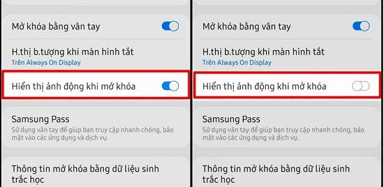 Hiển thị ảnh động khi mở khóa Samsung