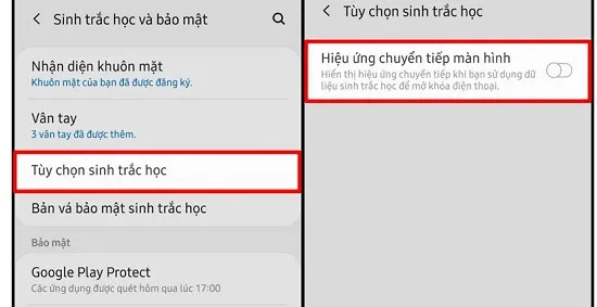 Tắt hiệu ứng chuyển tiếp màn hình